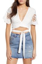 Women's 4si3nna Tie Front Embroidered Top