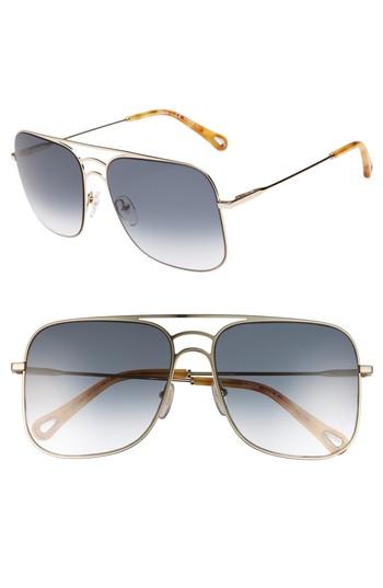 Women's Chloe 58mm Metal Navigator Sunglasses - Gold/ Petrol