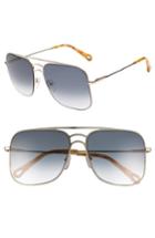 Women's Chloe 58mm Metal Navigator Sunglasses - Gold/ Petrol