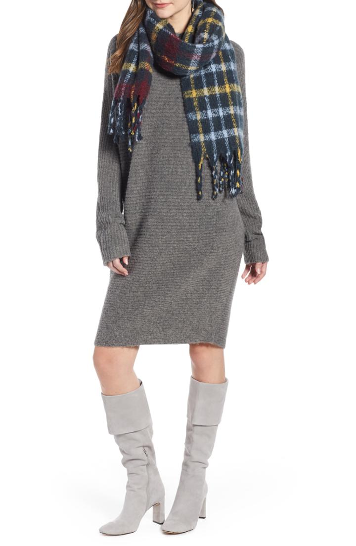 Women's Something Navy Check Blanket Scarf, Size - Blue