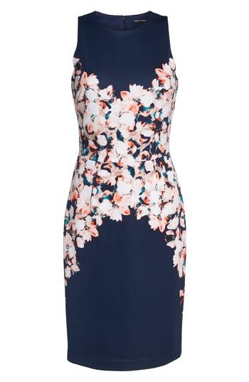 Women's Maggy London Floral Scuba Sheath Dress - Blue