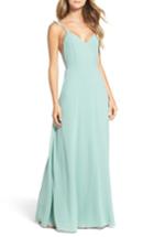 Women's Lulus Flutter Strap A-line Chiffon Gown - Green