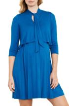 Women's Maternal America Tie Neck Maternity Dress - Blue/green