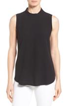 Women's Eileen Fisher Silk Crepe High Neck Sleeveless Blouse, Size - Black