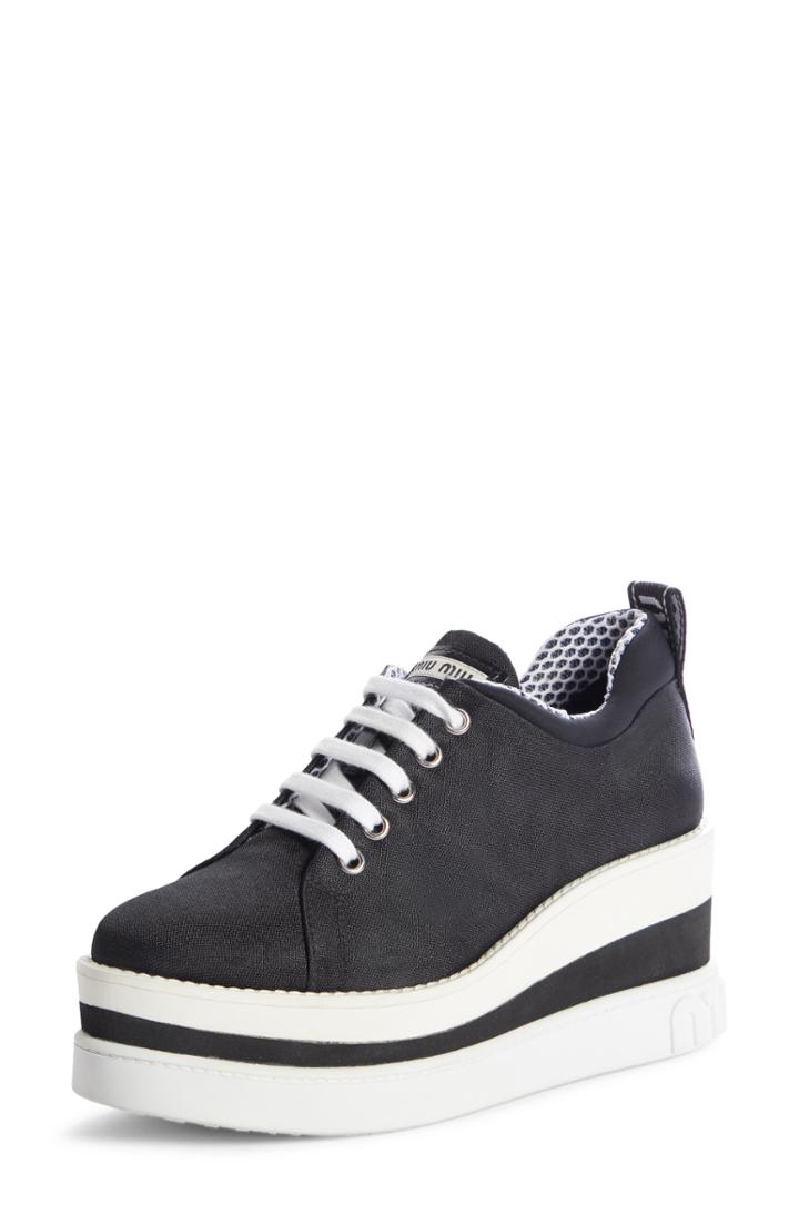 Women's Miu Miu Platform Wedge Sneaker Us / 40eu - Black