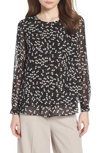 Women's Anne Klein Double Layer Dot Print Blouse - Black