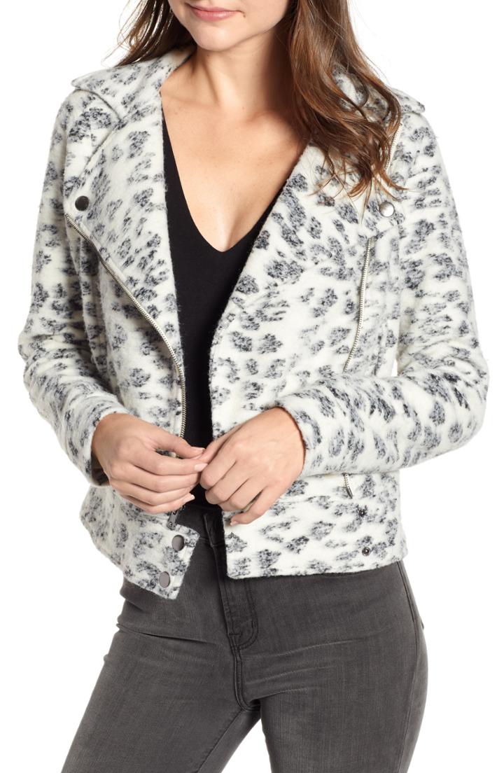 Women's Cupcakes And Cashmere Leopard Fleece Moto Jacket