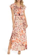 Women's Adrianna Papell Floral Ruffle Sleeve Maxi Dress - Red