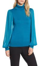 Women's Halogen Sheer Sleeve Turtleneck Sweater, Size - Blue/green