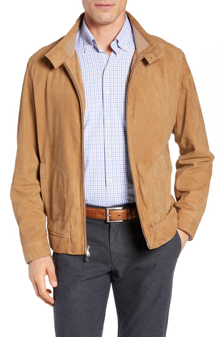 Men's Peter Millar Suede Bomber Jacket - Brown