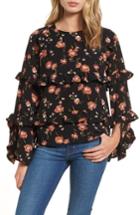 Women's Bp. Print Ruffle Blouse, Size - Black