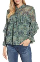 Women's Lucky Brand Ruffle Floral Blouse - Green