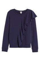 Women's Hinge Asymmetrical Ruffle Sweatshirt, Size - Blue