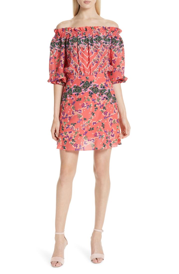 Women's Saloni Grace Off The Shoulder Silk Dress - Pink