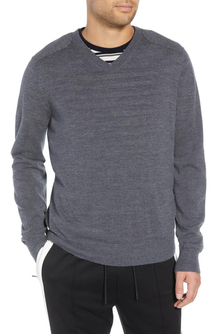 Men's Vince Regular Fit Elbow Patch Merino Wool Sweater, Size - Grey