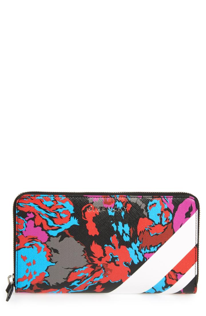 Women's Givenchy Iconic Floral Print Zip Around Wallet - Black