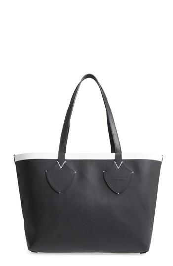 Burberry Medium Reversible Leather & Check Canvas Tote - White