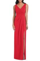 Women's After Six Pleated Surplice Stretch Crepe Gown, Size - Red