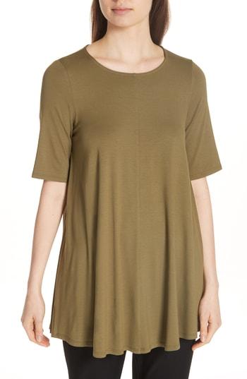 Women's Eileen Fisher Jewel Neck Elbow Sleeve Tunic, Size - Green