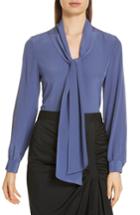 Women's Lewit Tie Neck Silk Blouse - Blue