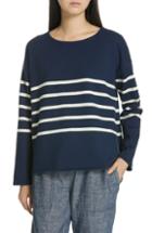 Women's Eileen Fisher Stripe Organic Cotton Sweater, Size - Blue
