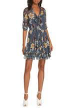 Women's Nicholas Floral Ruffle Silk Dress - Blue/green