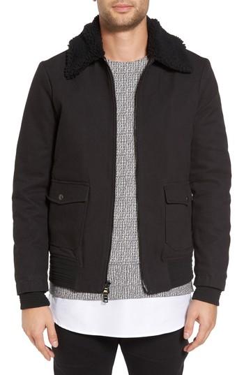 Men's Twenty Robinson Bomber Jacket With Faux Shearling Collar - Black