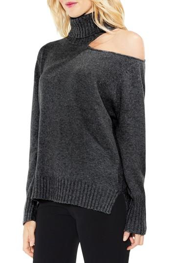 Women's Vince Camuto Asymmetrical Cold Shoulder Turtleneck Sweater, Size - Grey