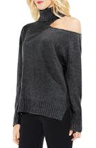 Women's Vince Camuto Asymmetrical Cold Shoulder Turtleneck Sweater, Size - Grey