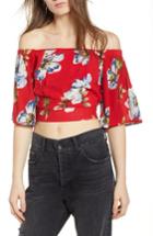 Women's Band Of Gypsies Blue Moon Floral Off The Shoulder Crop Top - Red