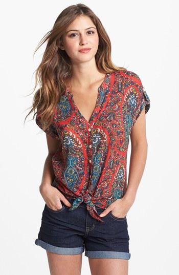 Lucky Brand 'cameron' Tie Front Paisley Top Tomato Spice Multi