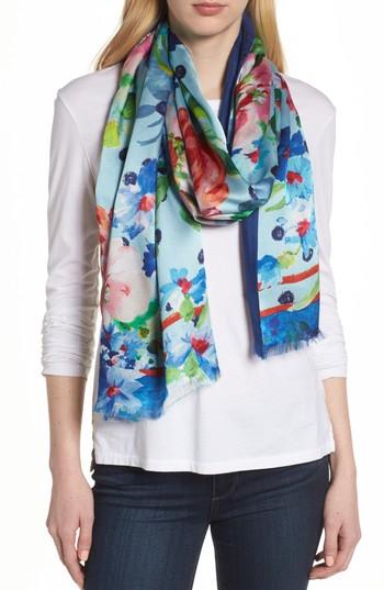 Women's Echo Springtime Double-face Silk Scarf, Size - Blue