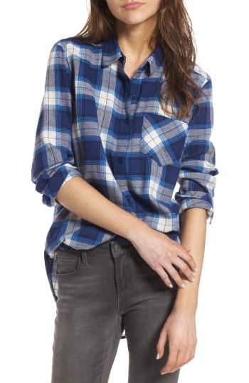 Women's Bp. Plaid Cotton Blend Shirt, Size - Blue