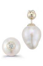 Women's Mizuki Double Stud Pearl & Diamond Earrings