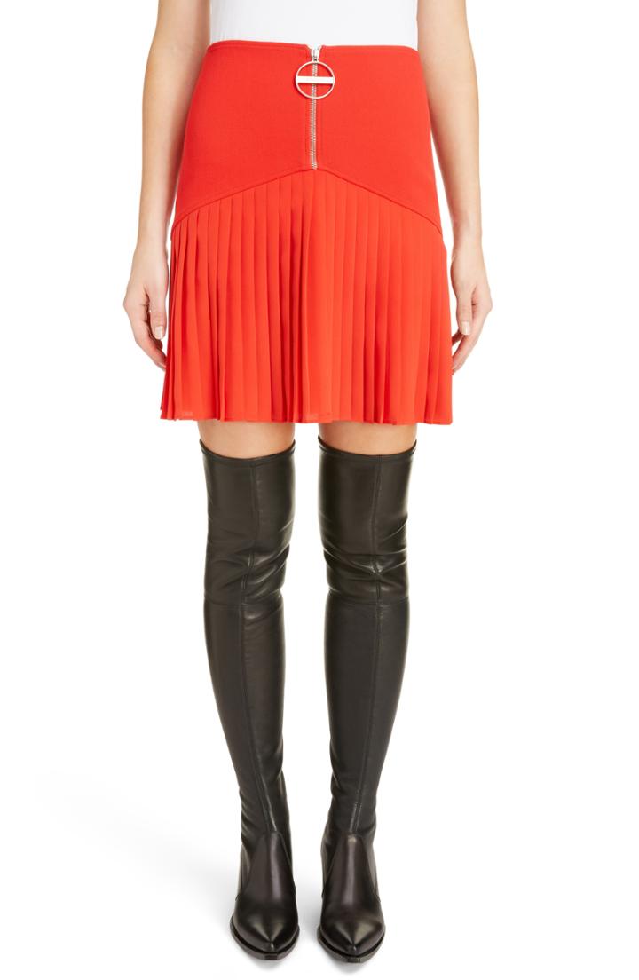 Women's Givenchy Front Zip Pleated Miniskirt Us / 38 Fr - Red