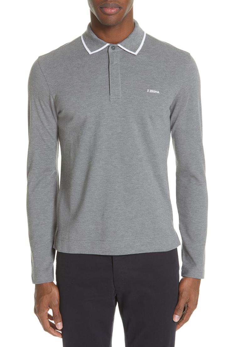 Men's Z Zegna Cotton Polo Shirt - Grey