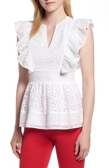 Women's 1901 Cotton Eyelet Ruffle Top - White