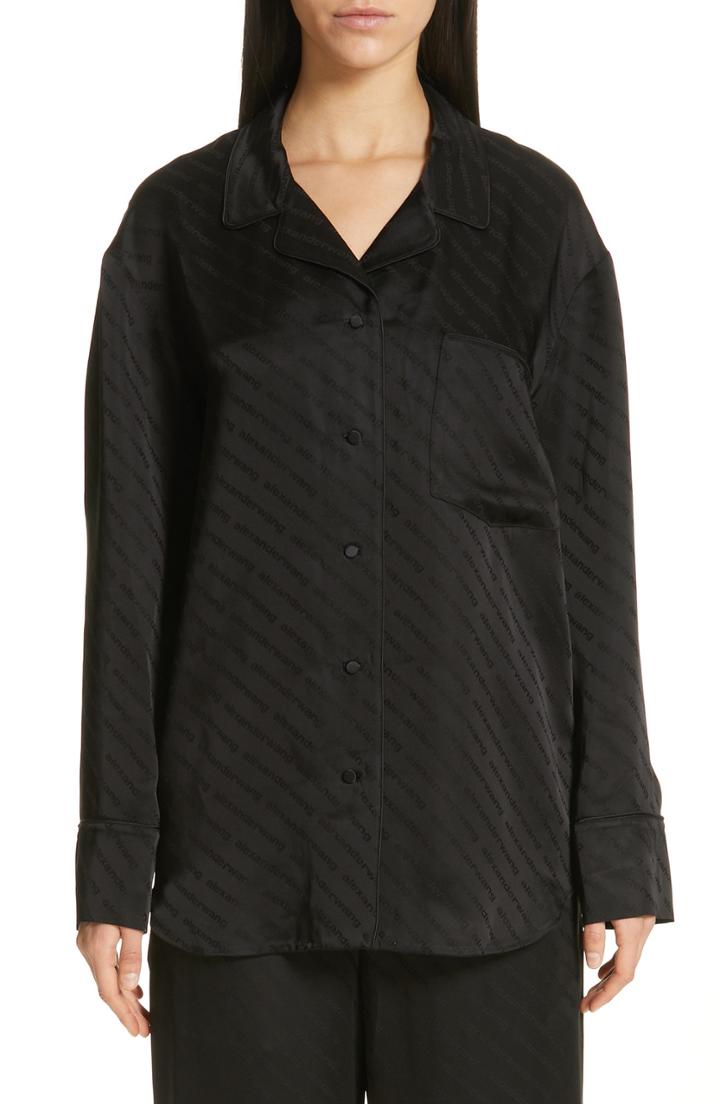 Women's Alexander Wang Logo Jacquard Blouse - Black