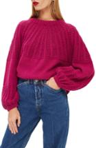 Women's Topshop Pointelle Ball Sleeve Sweater Us (fits Like 6-8) - Purple