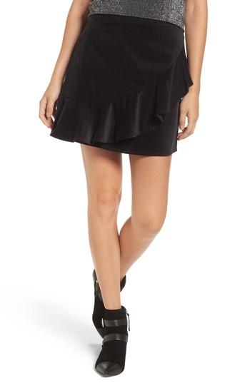 Women's Bp. Ruffle Trim Velvet Skirt - Black