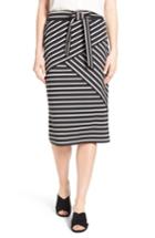 Petite Women's Halogen Stripe Tie Waist Tiered Front Knit Tube Skirt, Size P - Black