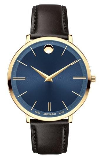 Women's Movado Ultraslim Leather Strap Watch, 35mm
