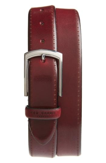 Men's Ted Baker London Burnished Brogue Leather Belt - Red
