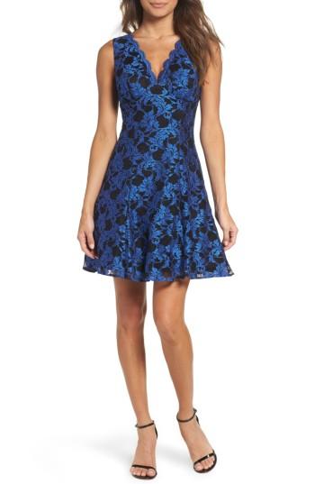 Women's Morgan & Co. Embroidered Fit & Flare Dress /4 - Black