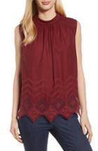 Women's Caslon Embroidered Hem Top - Red