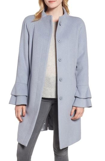 Women's Trina Turk Sara Ruffle Cuff Wool Blend Coat - Blue