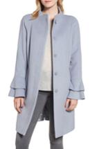 Women's Trina Turk Sara Ruffle Cuff Wool Blend Coat - Blue