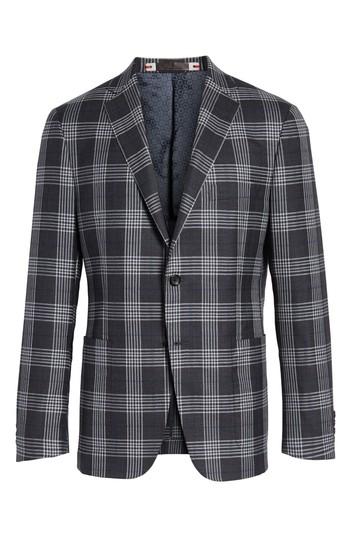 Men's H Classic Fit Plaid Wool & Silk Sport Coat R - Grey