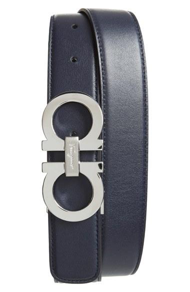 Men's Salvatore Ferragamo Reversible Leather Belt - Blue Marine
