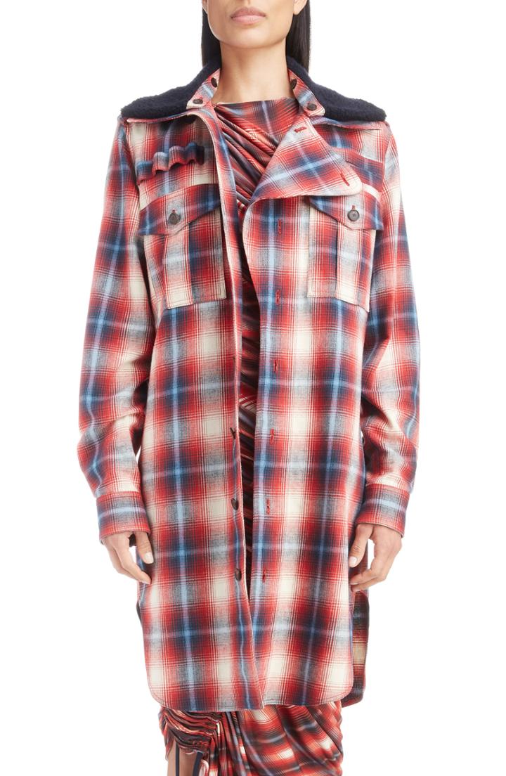 Women's Atlein Removable Collar Plaid Cotton Jacket Us / 36 Fr - Red